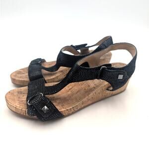 Vaneli Karia Textured Wedge Sandals Cork Footbed Black Size US8.5M EU39